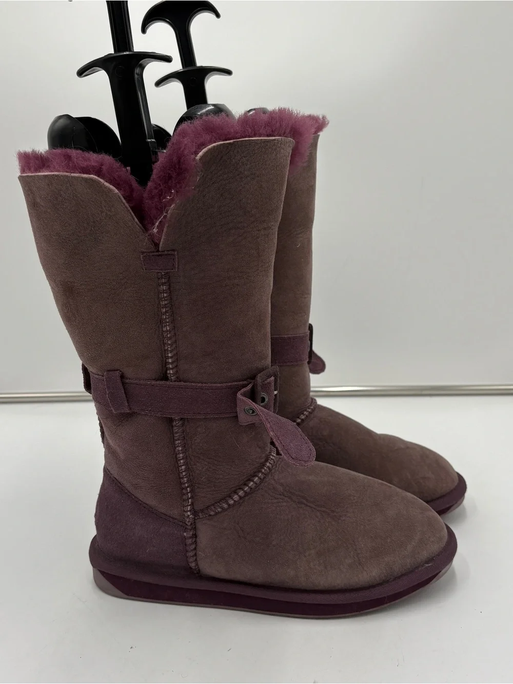 Emu Australia Purple Suede Shearling Tall Knee High Winter Boots Buckle Womens 7